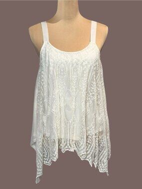 Cream Floral Lace Asymmetric Babydoll Tank Top Sz S Coquette Y2K